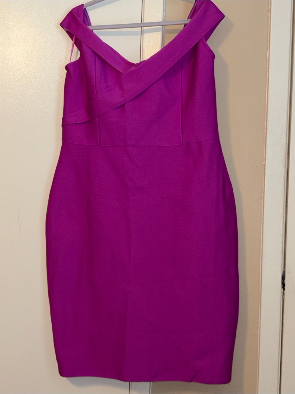 Fashion Nova Women’s Off-Shoulder Sheath Dress in Magenta
